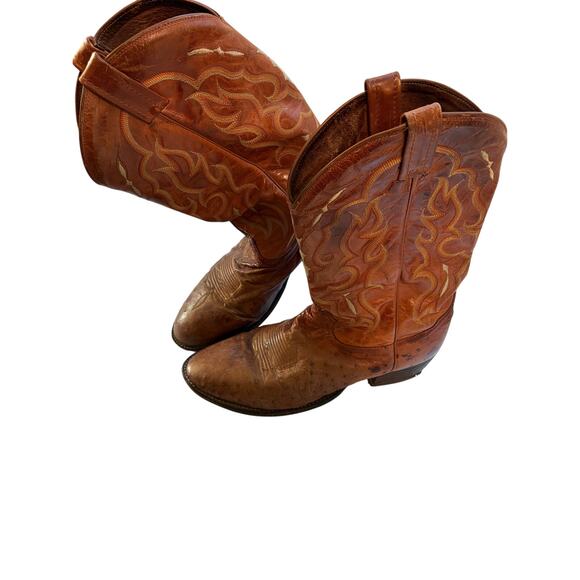 Tony Lama CT873 Exotic Brown Full Quill Ostrich Goat Cowboy Boots USA 10D WORN - Picture 11 of 12